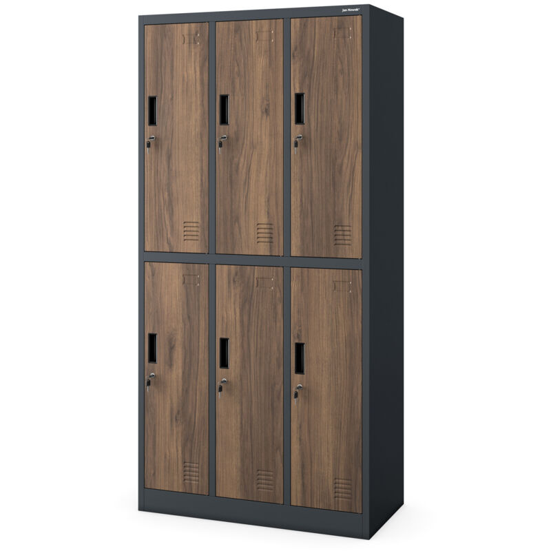 Armoire pour vêtements de travail, 6 portes IGOR, 900 x 1850 x 450 mm, Eco Design: anthracite/ couleur noyer