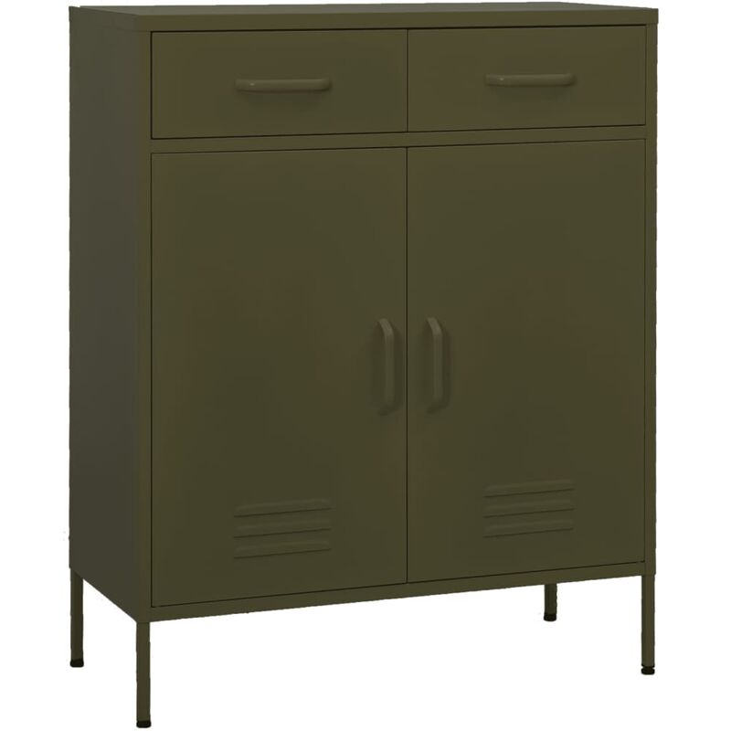 Armoire de style industriel avec 2 tiroirs et 2 portes de couleurs différentes Couleur : Olive verte