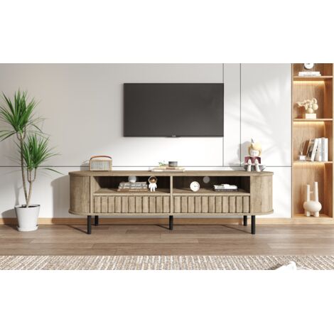 Armoire de télévision de 1604048 cm. Meuble bas avec deux compartiments. Meuble de salon avec deux tiroirs. Couleur du bois naturel pour le support de la télévision. Matériau : MDF. Tablette de télévi