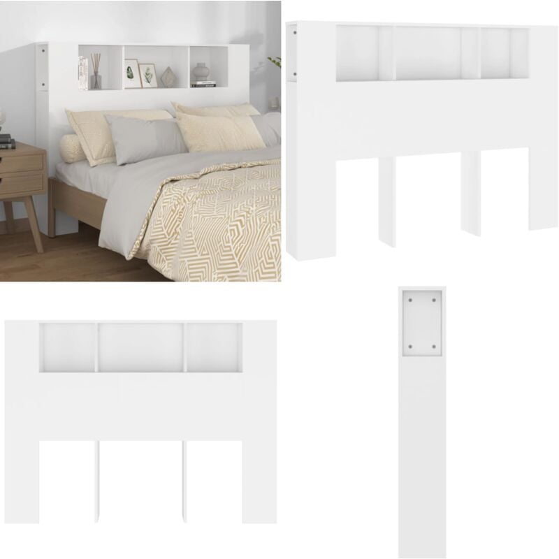 Vidaxl - Armoire de tête de lit Blanc 140x18,5x104,5 cm - Tête De Lit - Rangement Mural - Design Contemporain - Bois D'ingénierie - Armoire De Tête