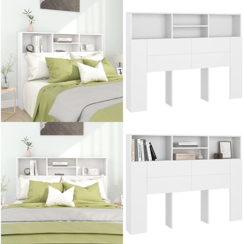 Vidaxl - Armoire de tête de lit Blanc 140x19x103,5 cm - Tête De Lit - Rangement Mural - Design Contemporain - Tête De Lit Blanche - Mobilier Chambre