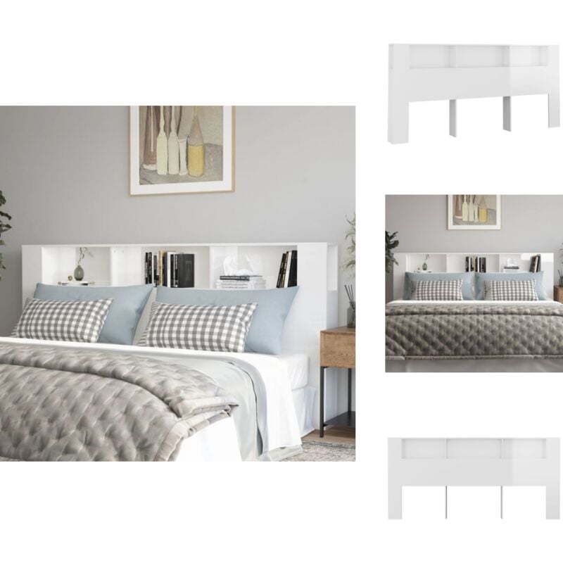 Vidaxl - Armoire de tête de lit Blanc brillant 220x18,5x104,5 cm - Tête De Lit - Meuble De Chambre - Rangement Mural - Design Moderne - Bois