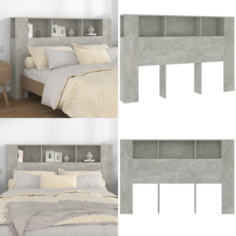 Vidaxl - Armoire de tête de lit Gris béton 160x18,5x104,5 cm - Tête De Lit Design - Tête De Lit Rangement - Tête De Lit Moderne - Mobilier Chambre