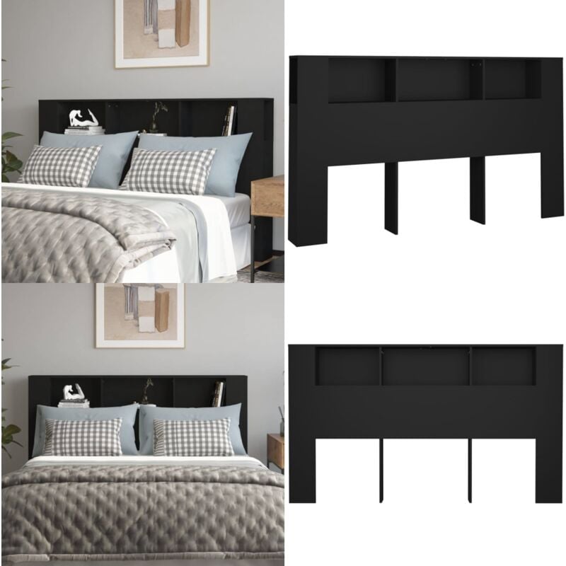 Armoire de tête de lit Noir 180x18,5x104,5 cm - Tête De Lit - Meuble De Chambre - Rangement Mural - Design Moderne - Bois D'ingénierie - Home & Living