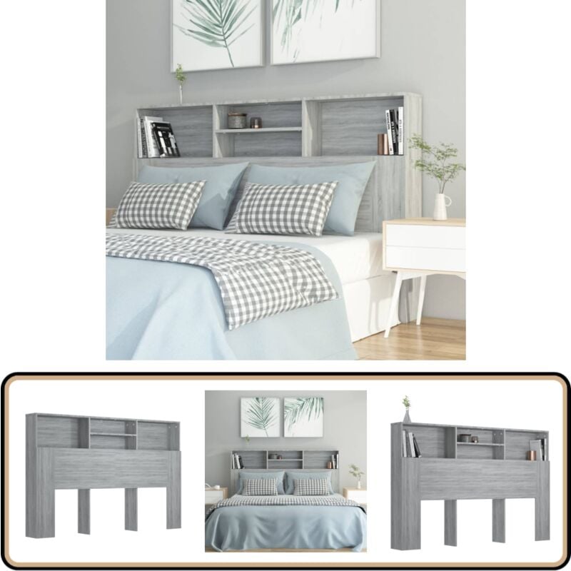 Armoire de tête de lit Sonoma gris 160x19x103,5 cm - Tête De Lit Design - Tête De Lit Rangement - Tête De Lit Moderne - Meuble Chambre À Coucher