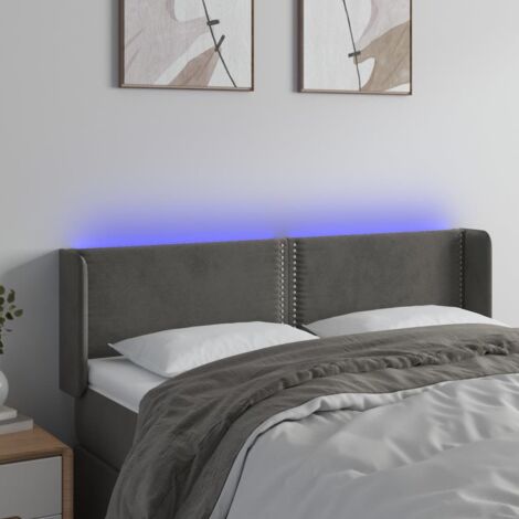 Armoire de tête de lit  Tête de lit à LED, Hauteur réglable pour Chambre Gris foncé 147x16x78/88 cm Velours -65639