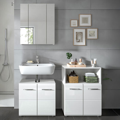 Armoire de toilette + 2 meubles blanc brillant - ICEDY