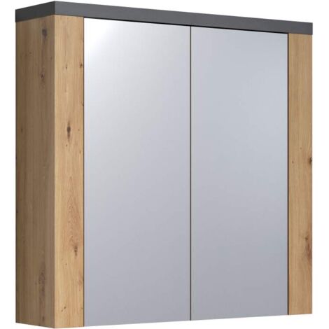 Armoire de toilette 2 portes 79x20x78 cm effet chêne et gris - GRUNDI