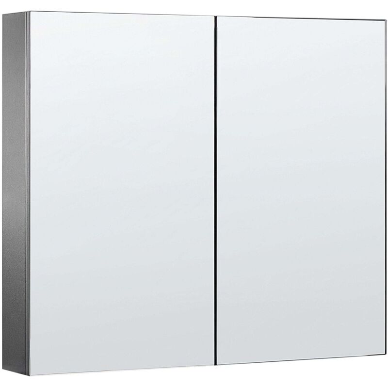 Beliani - Armoire de Toilette 2 Portes 80 x 70 cm Rangement 2 Etagères Miroirs Suspendu Noir Navarra