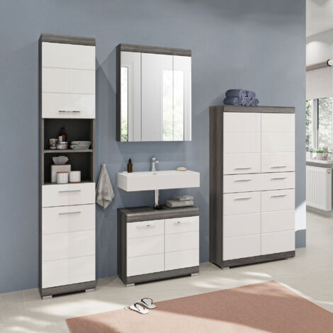 Armoire de toilette + 3 meubles anthracite et blanc - ORIE