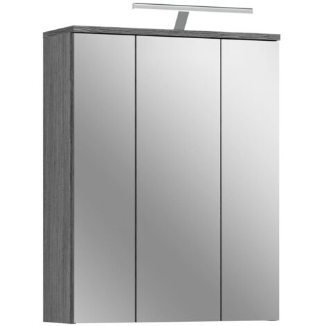 Armoire de toilette 3 portes décor gris avec éclairage - TWYNI