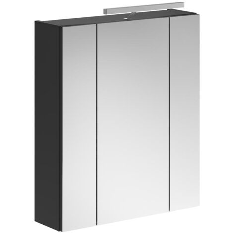 Armoire de toilette 60x18x70 cm décor noir brillant + lampe - KUEDA