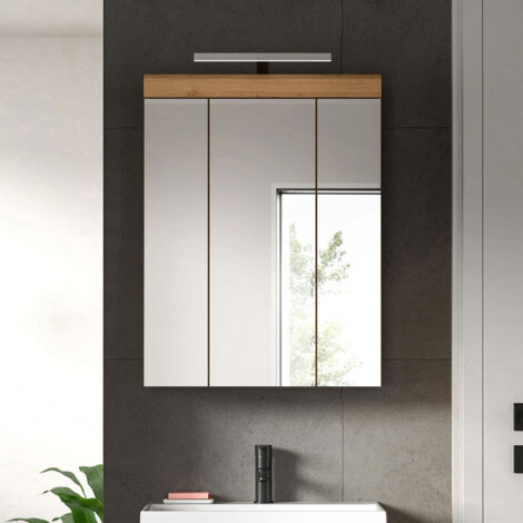 Armoire de toilette 60x19x79 cm chêne brun + lampe - OLBO