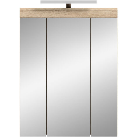 Armoire de toilette 60x19x79 cm chêne + lampe - LAMBY