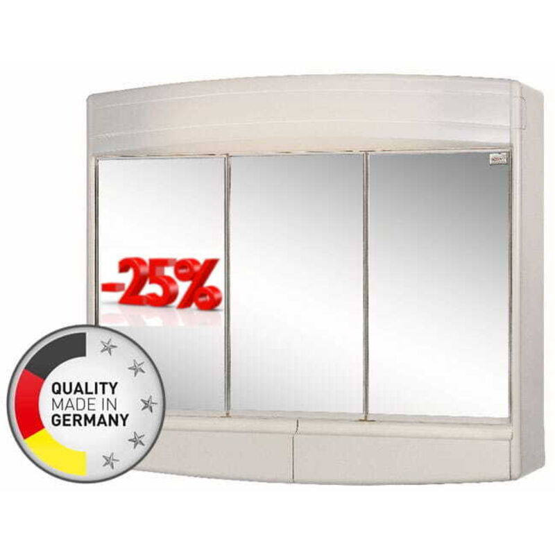 Armoire murale de salle de bain 60x53x18cm – Éclairage intégré – 3 portes miroir – Montage mural rapide – Fabriqué en Allemagne