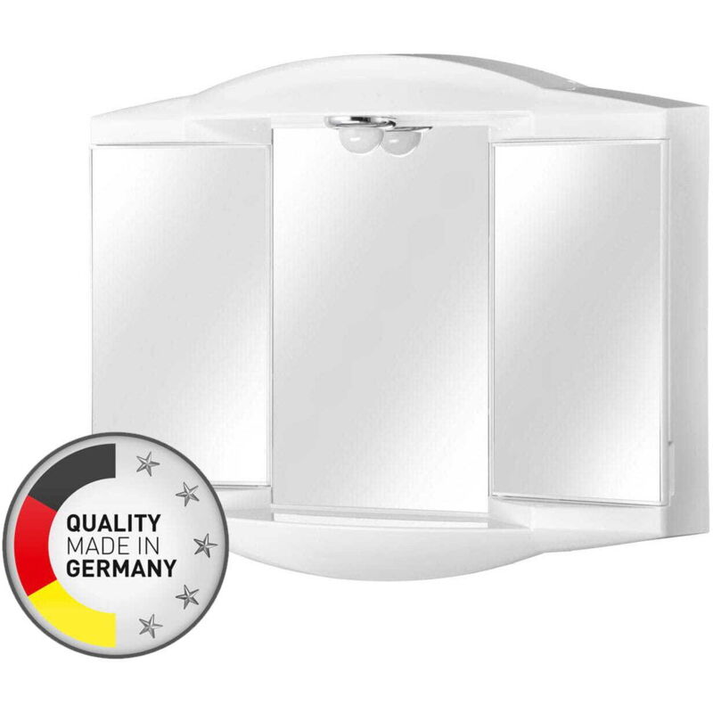 Armoire de toilette 62x53x18cm avec éclairage et prise, plastique blanc Chico GL - Haute qualité