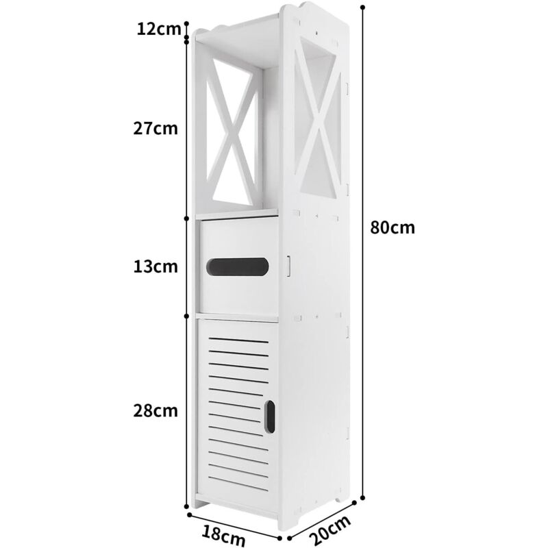 Armoire de toilette armoire de rangement haute toilette, blanche étanche avec porte et étagère, armoire de rangement pratique d'angle haut, adaptée