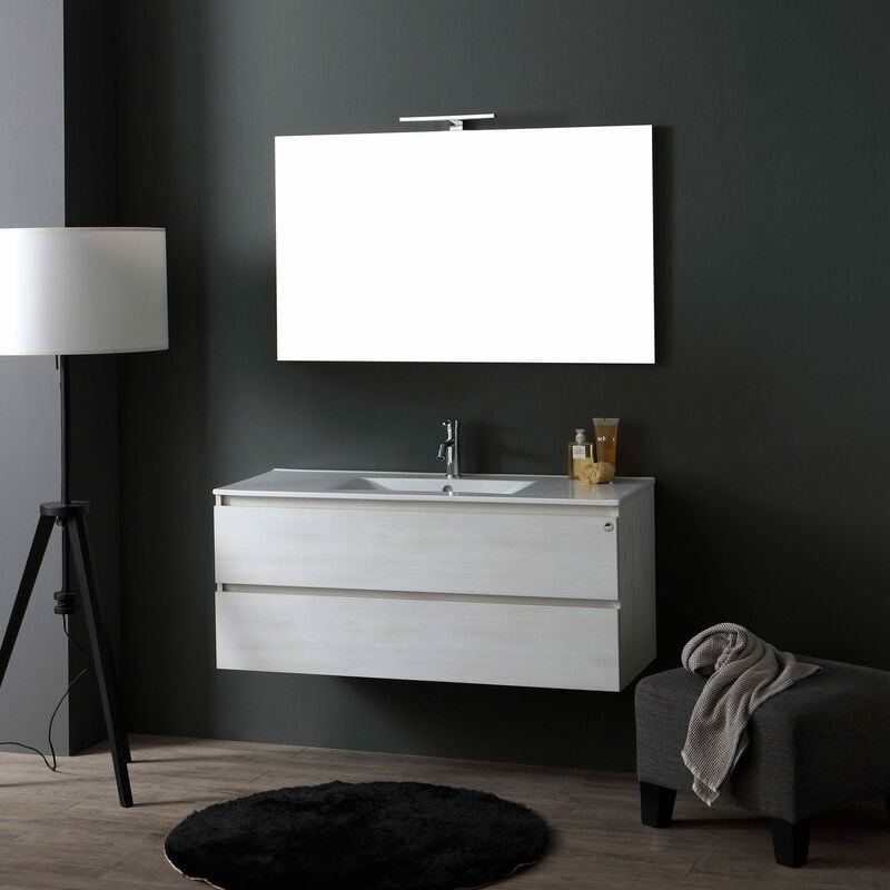 Kiamami Valentina - Armoire De Toilette Avec Lavabo Intégré 120 Cm Avec Miroir Série Berlin