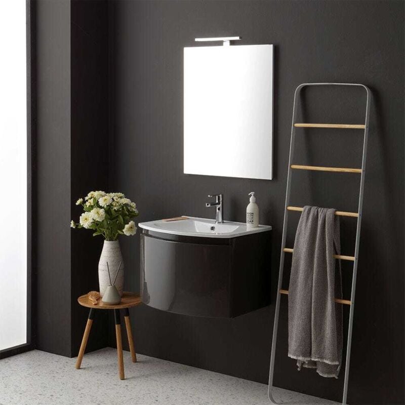 Kiamami Valentina - Armoire De Toilette Avec Lavabo Suspendu Gris Brillant Miroir Rectangulaire Riva