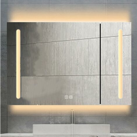 Armoire De Toilette avec Miroir, Armoire Salle Bain avec éclairage Gradation Continu Mémoire Fonction avec étagère Rangement Armoire Toilette Miroir avec Désembuage 70 80 13cm