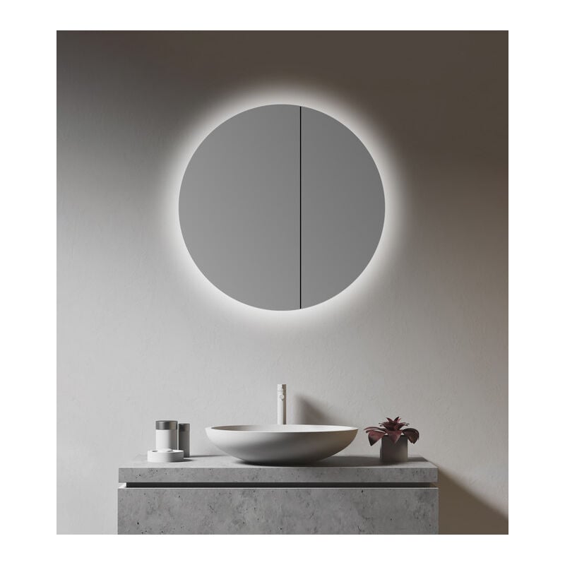 Talos - Armoire de toilette avec miroir de salle de bain avec éclairage rond ø 60 cm - armoire de toilette avec corps en aluminium de haute qualité