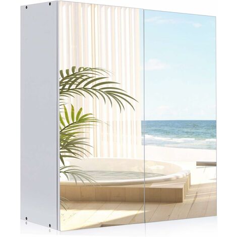 armoire de toilette avec miroir en bois mdf armoire de salle de bain avec 3 etagères 60x22x64cm