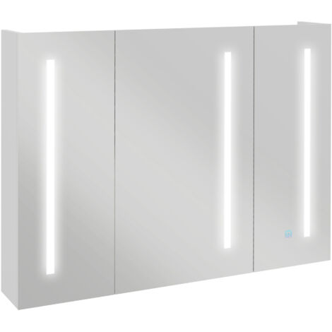 Armoire de toilette avec miroir et éclairage, meuble de rangement avec port USB et étagère réglable, 90 x 15 x 70 cm, blanc