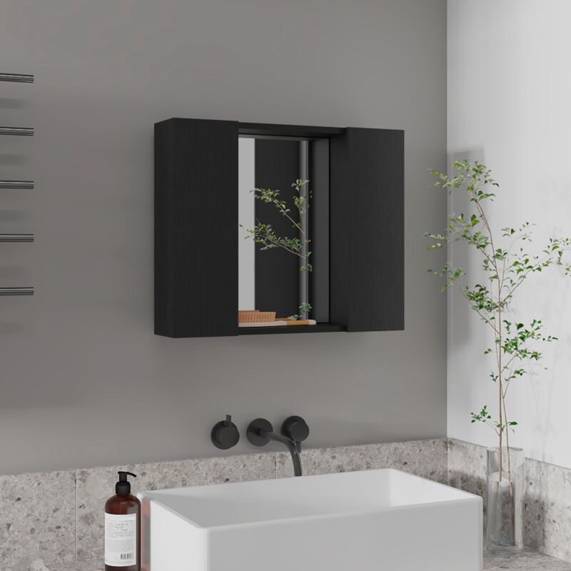 Armoire de toilette avec miroir et rangement sur plusieurs étagères