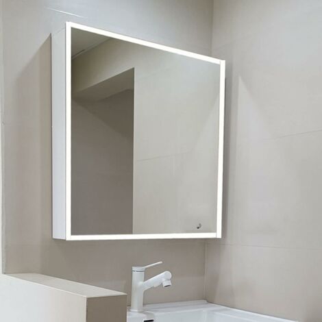 Armoire De Toilette avec Miroir, Meuble Salle De Bain Mural Désembuage Intelligent Armoire De Toilette Miroir avec éclairage avec Trou Papier Et Lampe De Beauté 50 80 13cm