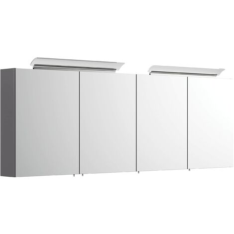 Armoire de toilette avec miroirs et Lampe acrylique 180cm en Anthracite - anthracite satiné