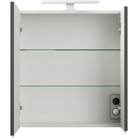 Armoire de toilette avec miroirs et Lampe LED acrylique 60cm en Noir satiné