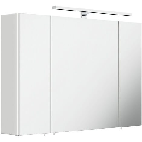 Armoire de toilette avec miroirs et Lampe LED acrylique 90cm en Blanc brillant