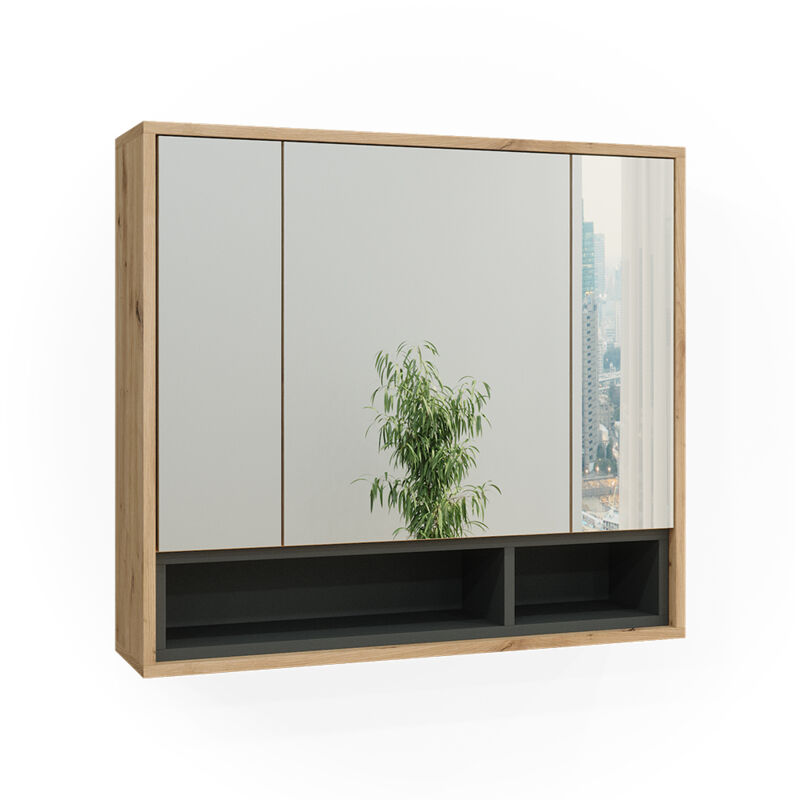 Armoire de toilette Beatrice, Chêne Artisan/Anthracite, 80 x 72 cm, Vicco