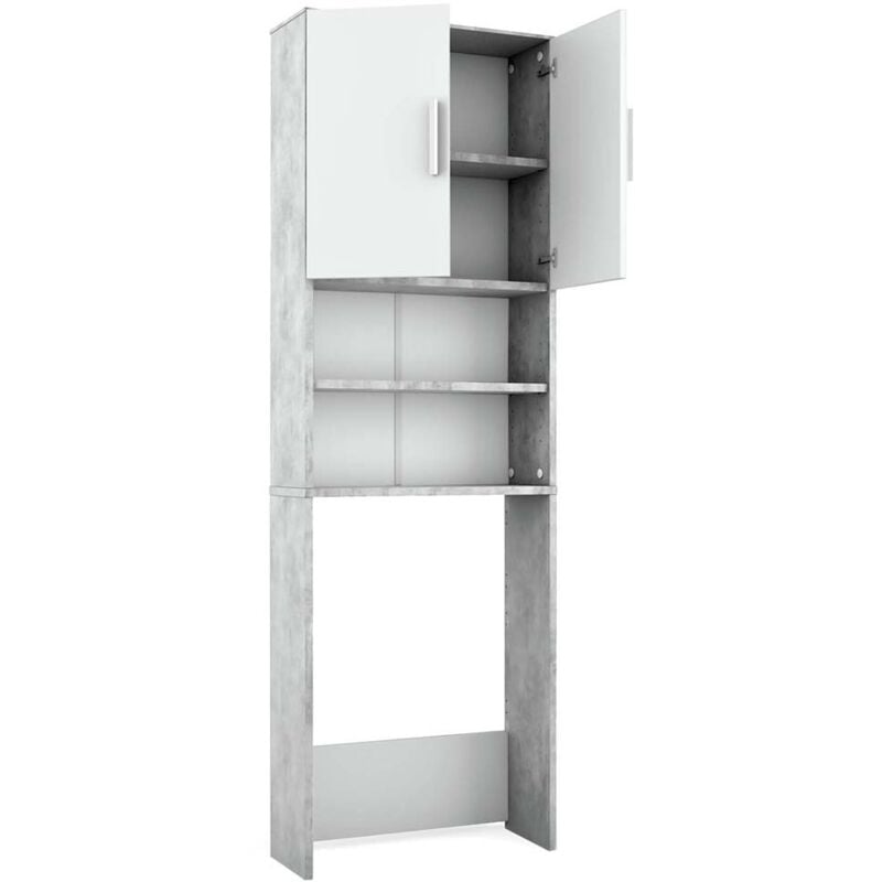 Vicco - Armoire de toilette, Béton/blanc, 64 x 190 cm avec 2 portes
