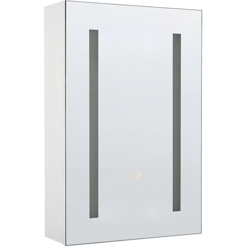 Beliani - Armoire de Toilette 40 x 60 cm 1 Porte avec Miroir Lumineux à LEDs Meuble de Rangement Pratique et Spacieux pour Salle de Bain Moderne