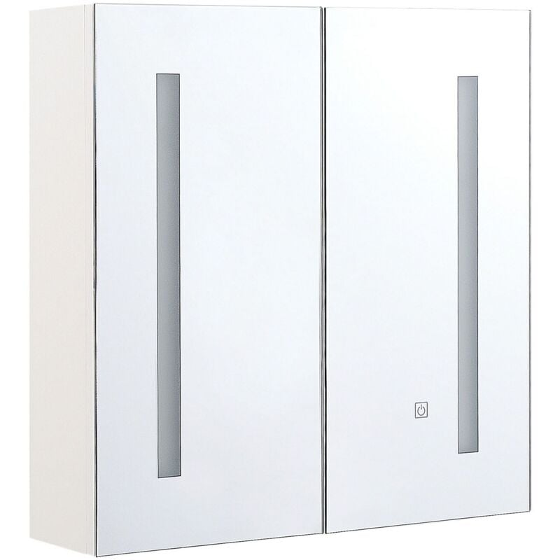 Beliani - Armoire de Toilette Murale avec Miroir Lumineux led 60 x 60 cm Meuble de Rangement Pratique pour Salle de Bain au Style Moderne et