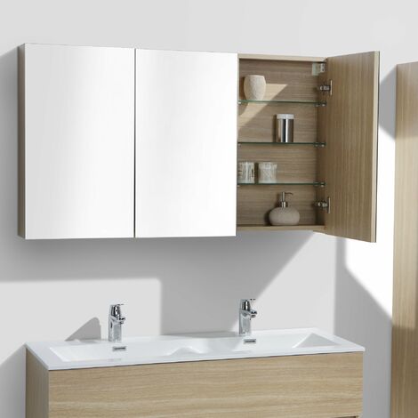 Armoire de toilette bloc-miroir SIENA largeur 120 cm chêne clair texturé - Marron