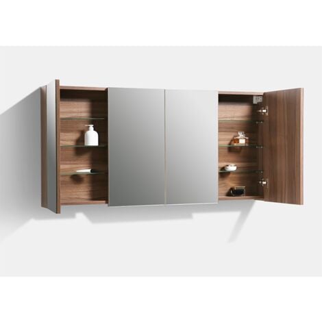 Armoire de toilette bloc-miroir SIENA largeur 144 cm noyer - Marron