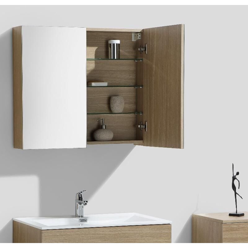 Stano. - Armoire de toilette bloc-miroir siena largeur 80 cm chêne clair texturé