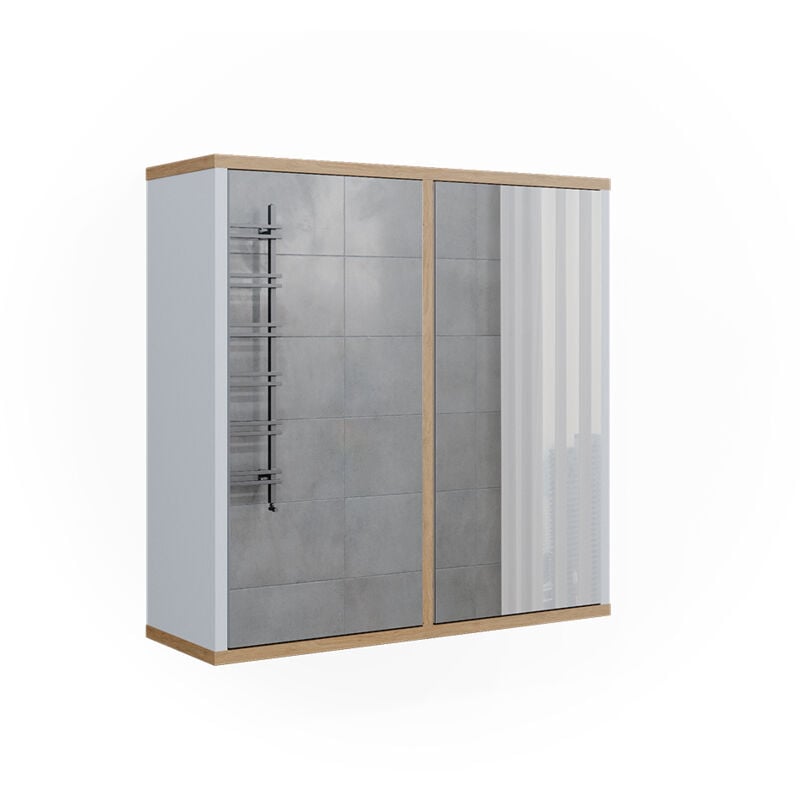 Vicco - Armoire de toilette Didi, Blanc/Artisan, 60x60cm avec deux portes à miroir