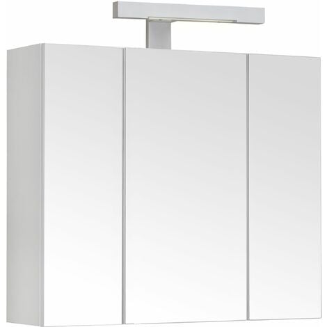 Armoire de toilette éclairante PIAN'O 60cm - 3 portes miroir éclairage LED et prise blanc mat - Blanc