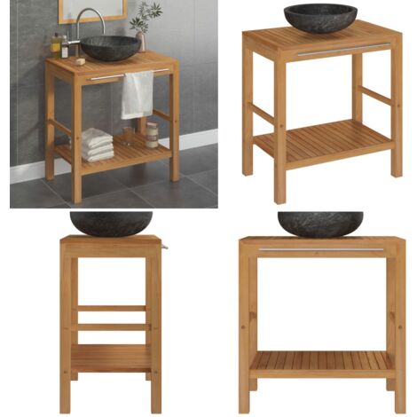 Armoire de toilette en teck solide avec lavabo en marbre Noir - armoire de vanité avec lavabo -  armoires de vanité avec lavabo - Home & Living