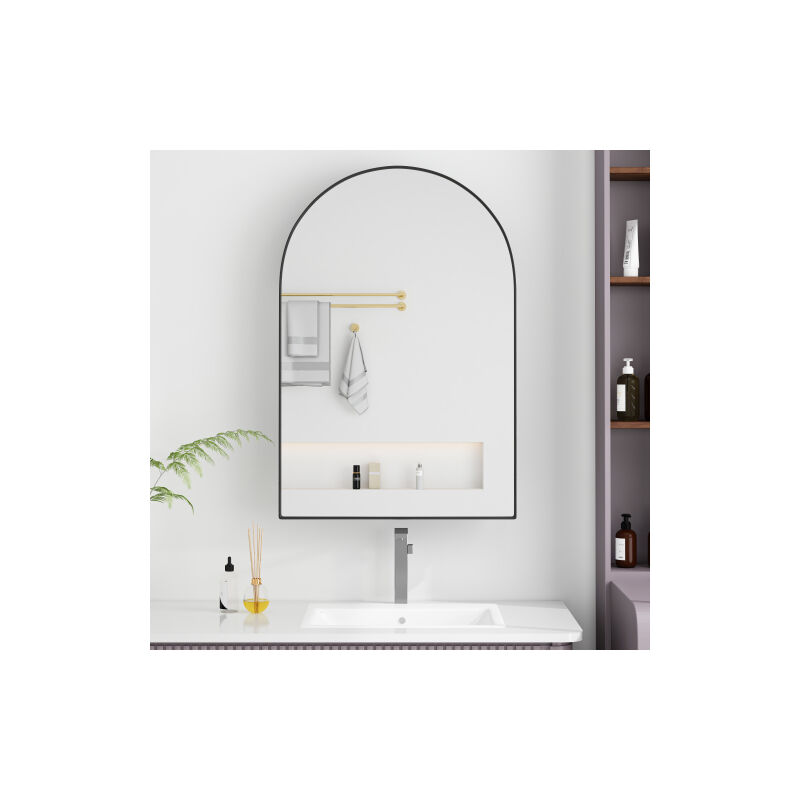 Armoire de toilette encastrée, armoire murale avec cadre métallique, miroir et étagères réglables, armoire de toilette avec rangement pour salle de