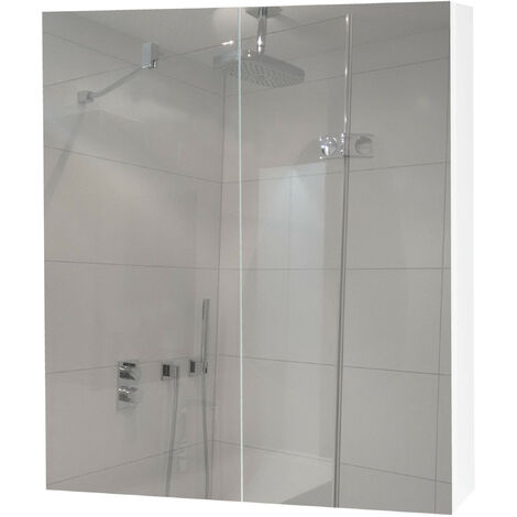 Armoire de toilette HWC-B19b - armoire de salle de bain suspendue - 2 étagères haute brillance FSC-certifié 70x60x16cm - blanc