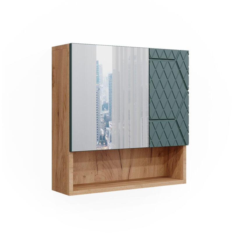 Vicco - Armoire de toilette Irma, Vert/force de l'or Chêne, 54 x 55 cm