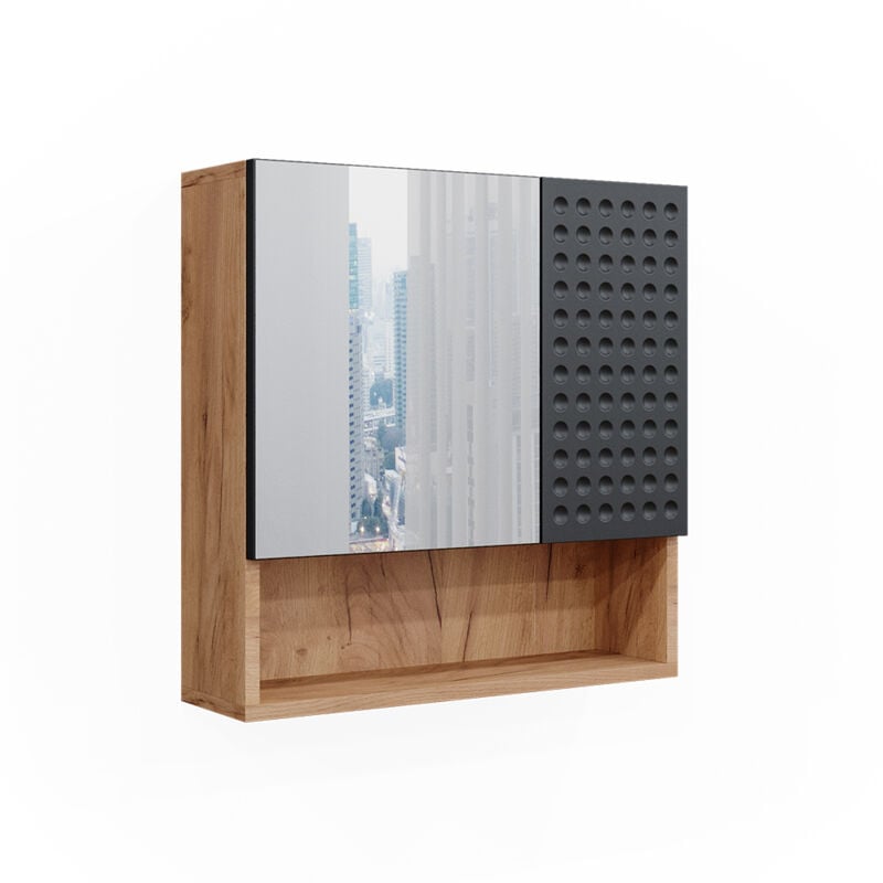 Vicco - Armoire de salle de bain miroir Irma, Anthracite à pois, 54 x 55 cm