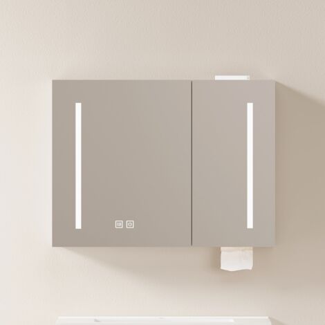 Armoire de toilette LED 80 cm avec miroir, meuble mural avec rangement, pour salle de bain, salon et chambre, design moderne