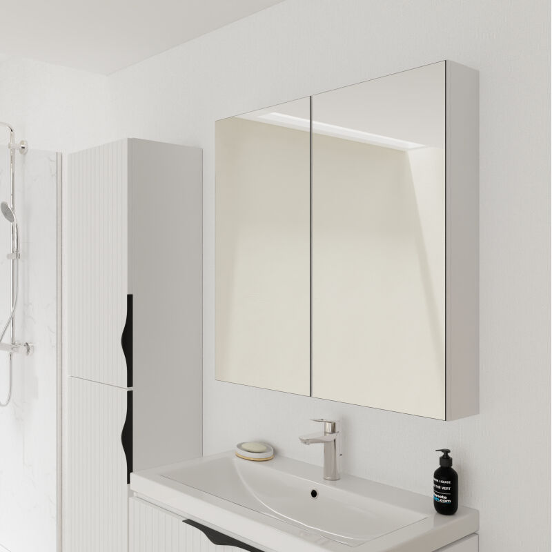 Armoire de toilette miroir 80 cm blanc brillant Malta