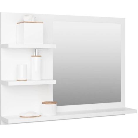 Armoire de toilette miroir blanc 60 x 10,5 x 45 cm – Bois d'ingénierie – 3 étagères pour rangement salle de bain – Style moderne