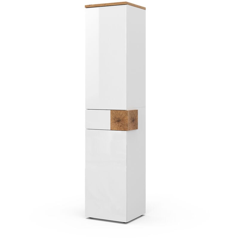 Vicco - Meuble de rangement de salle de bain Eden, Blanc, 40 x 184.2 cm avec 2 portes et un tiroir